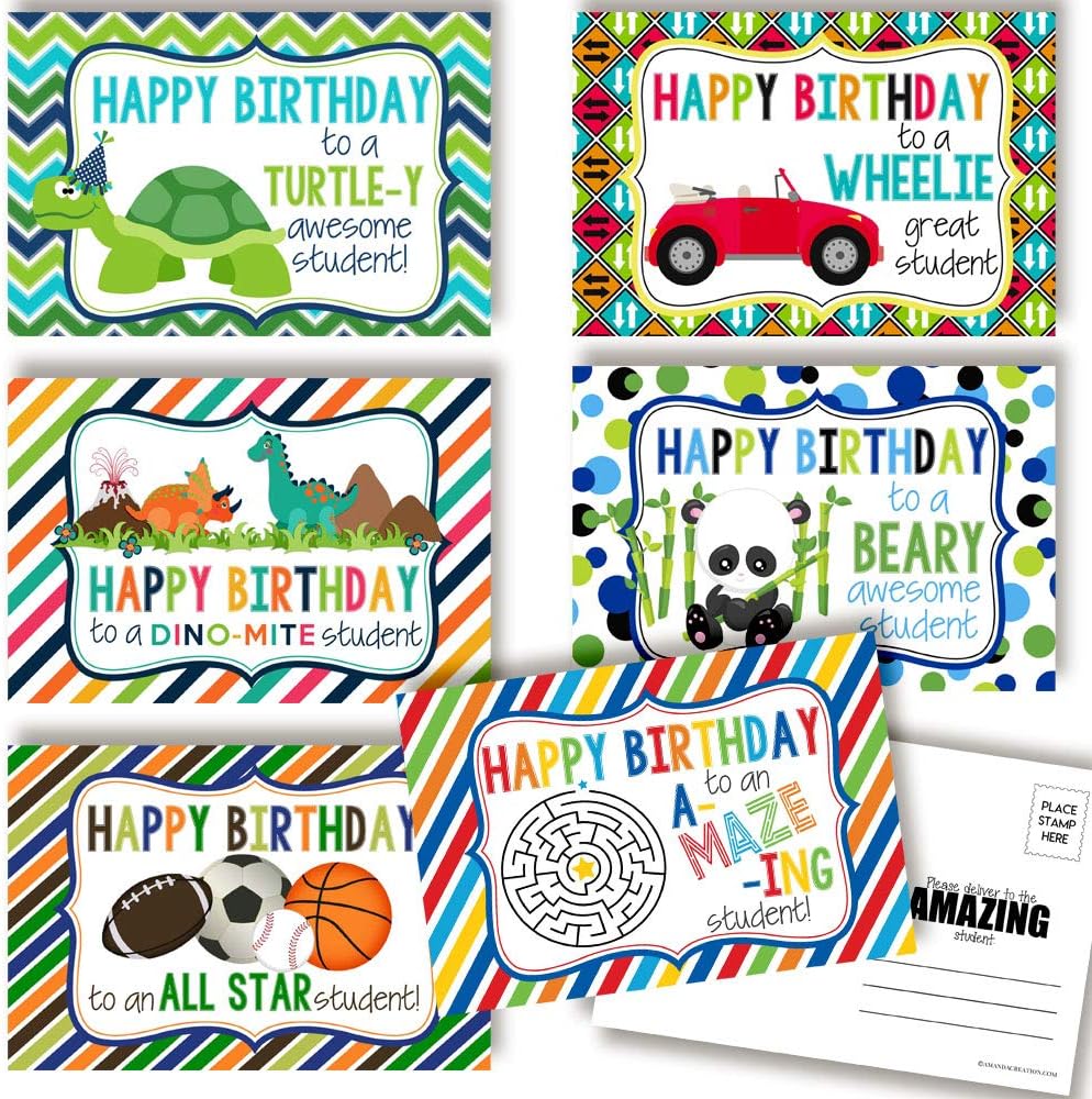 Cute & Funny Puns Themed Happy Birthday From Teacher To Student Blank Postcards, 4"x6" Fill In Notecards (6 different designs) by AmandaCreation (30)