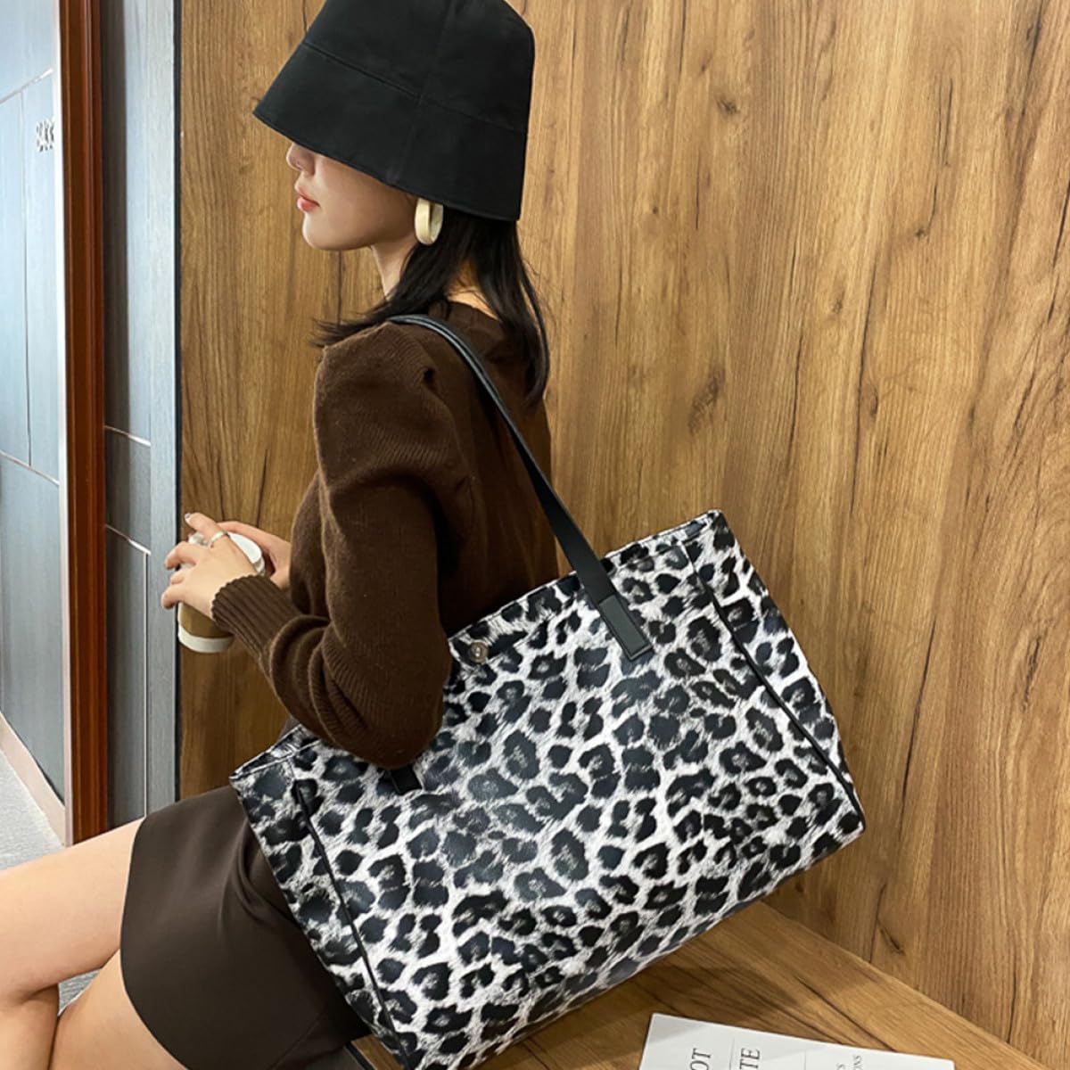 Gatuida Bolso de Hombro Diseño Único y Moderno Estampado de Leopardo para Mujer Gran Capacidad Reutilizable de Pu Adecuado para Uso Casual y Compras