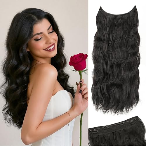 NOVFLKW Natural Black Halo Hair Extensions 20 Inch