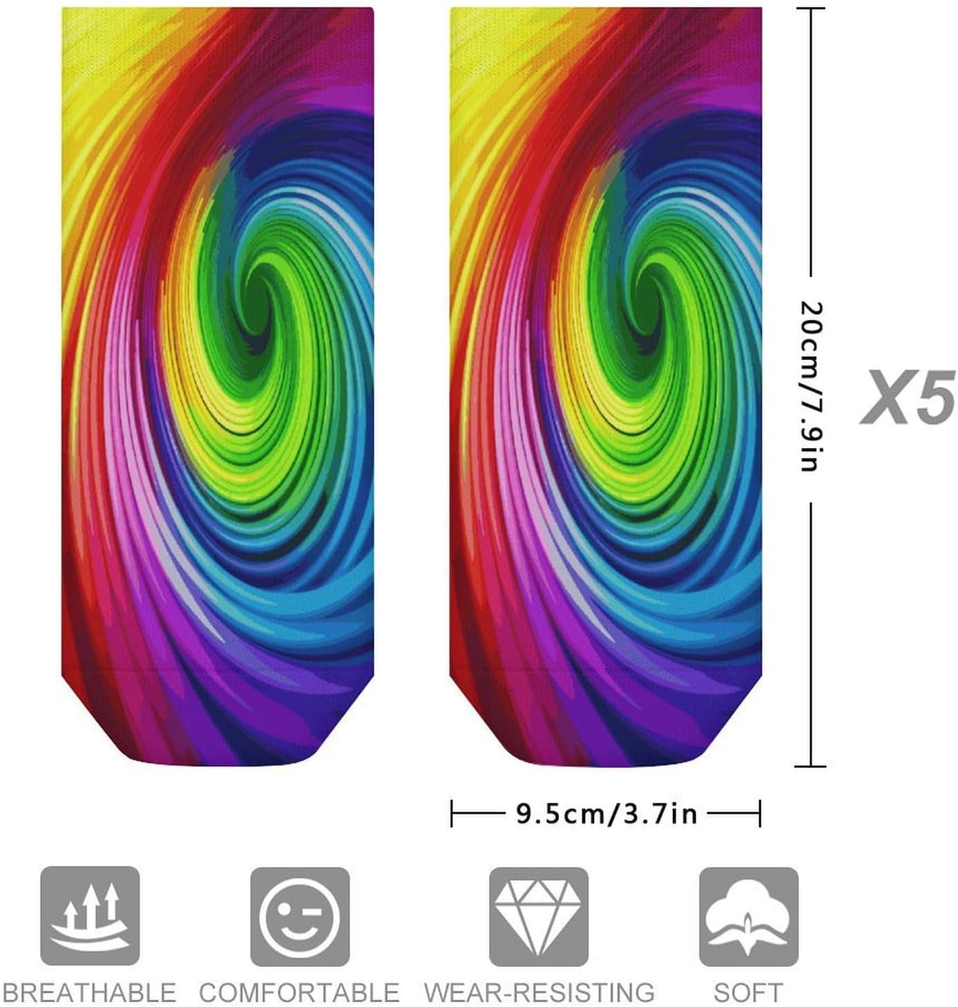 Rainbow Spiral Ankle Socks for Men Women 5 Pairs | Comfortable Casual Low Cut Socks, Lightweight No Show Breathable Athletic Socks, Soft Mini Crew Socks for All Seasons