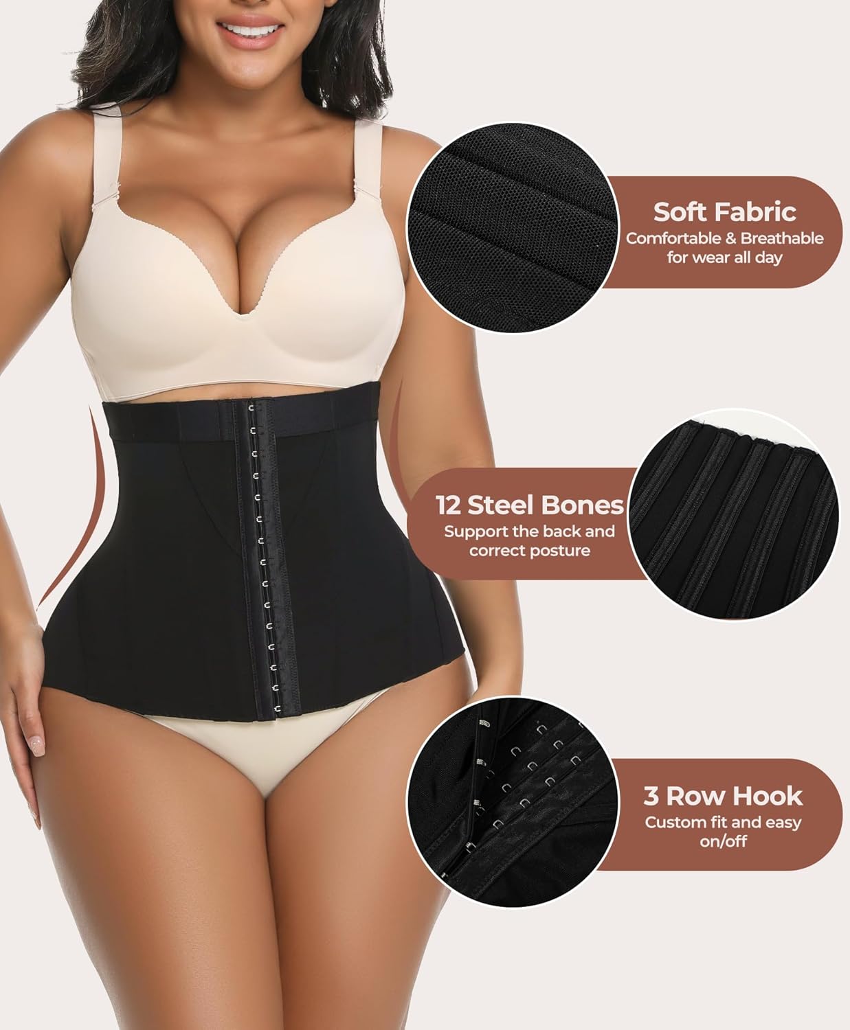 Waist Trainer for Women, Underbust Shapewear Corset, Waist Cincher with Tummy Control for Workout and Daily Wear