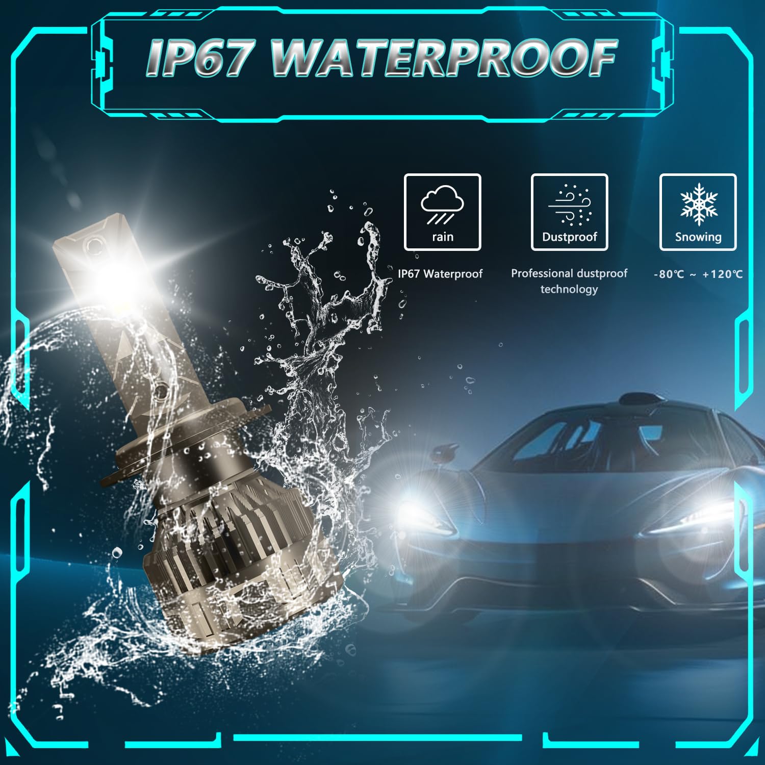 Ampoule H7 LED, 120W 30000LM 6000K Blanc Froid 200% Luminosité Super Lumineux Angle de Faisceau réglable à 360 degrés Xenon H7 LED Anti Erreur Voiture Kit de Conversion IP67 étanche.