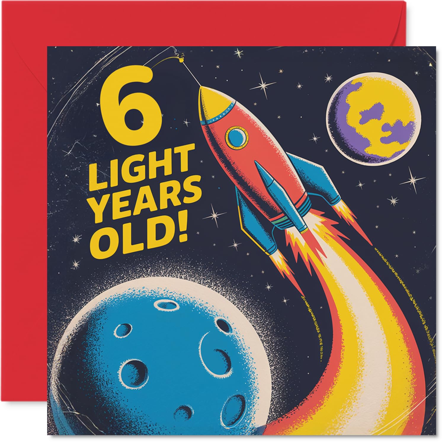 6th Birthday Cards for Girls Boys - Light Years Old - Happy Birthday Card for 6 Year Old Girl Boy Sister Nephew Brother Niece, 145mm Bday Greeting Cards