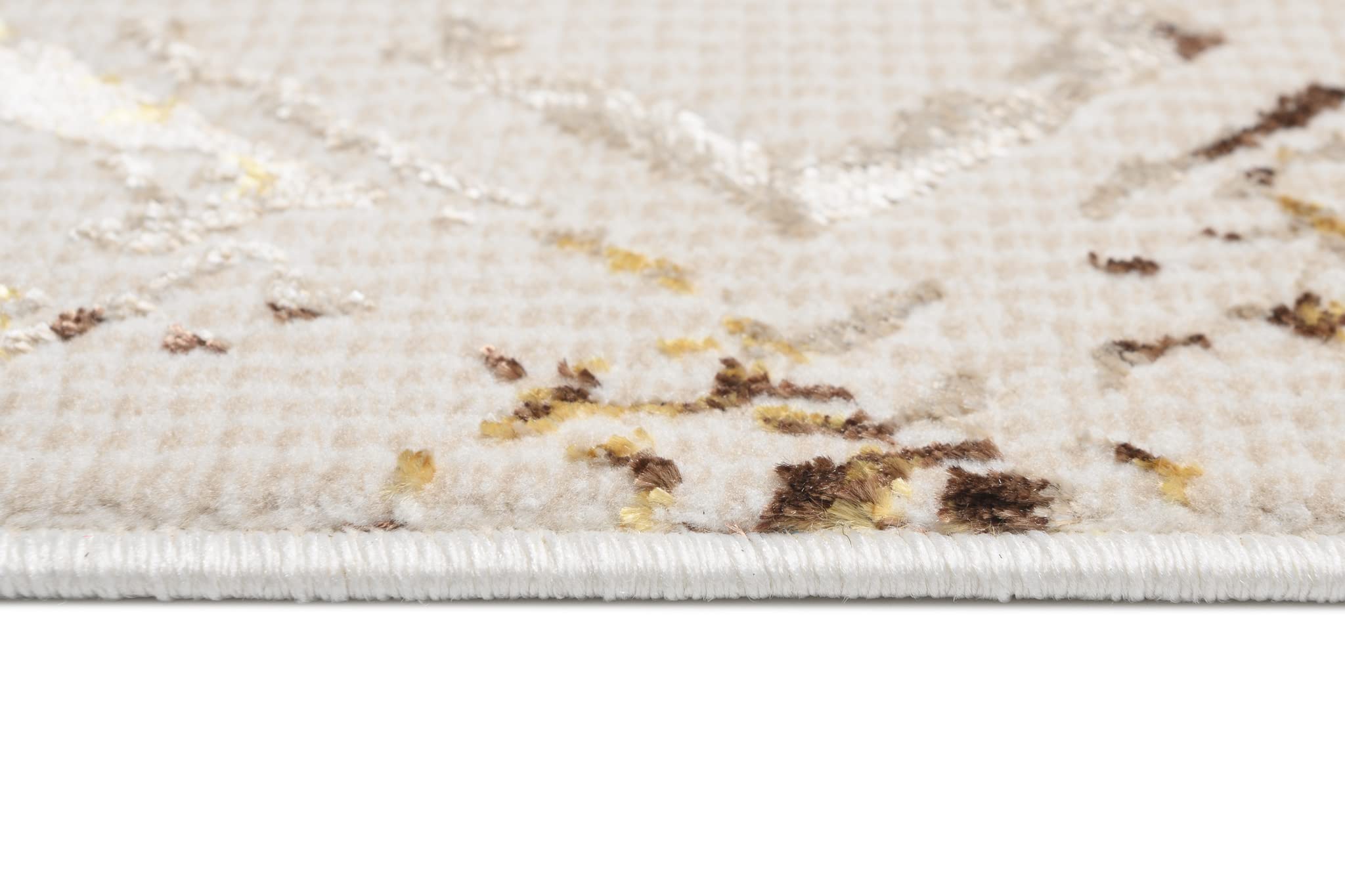 TAPISO Golden Tapis Salon Poils Courts Brillant Moderne Crème Or Moucheté Géométrique Marocain Losanges Tapis Chambre Adulte Salle à Manger Oeko-TEX Résistant 140 x 200 cm
