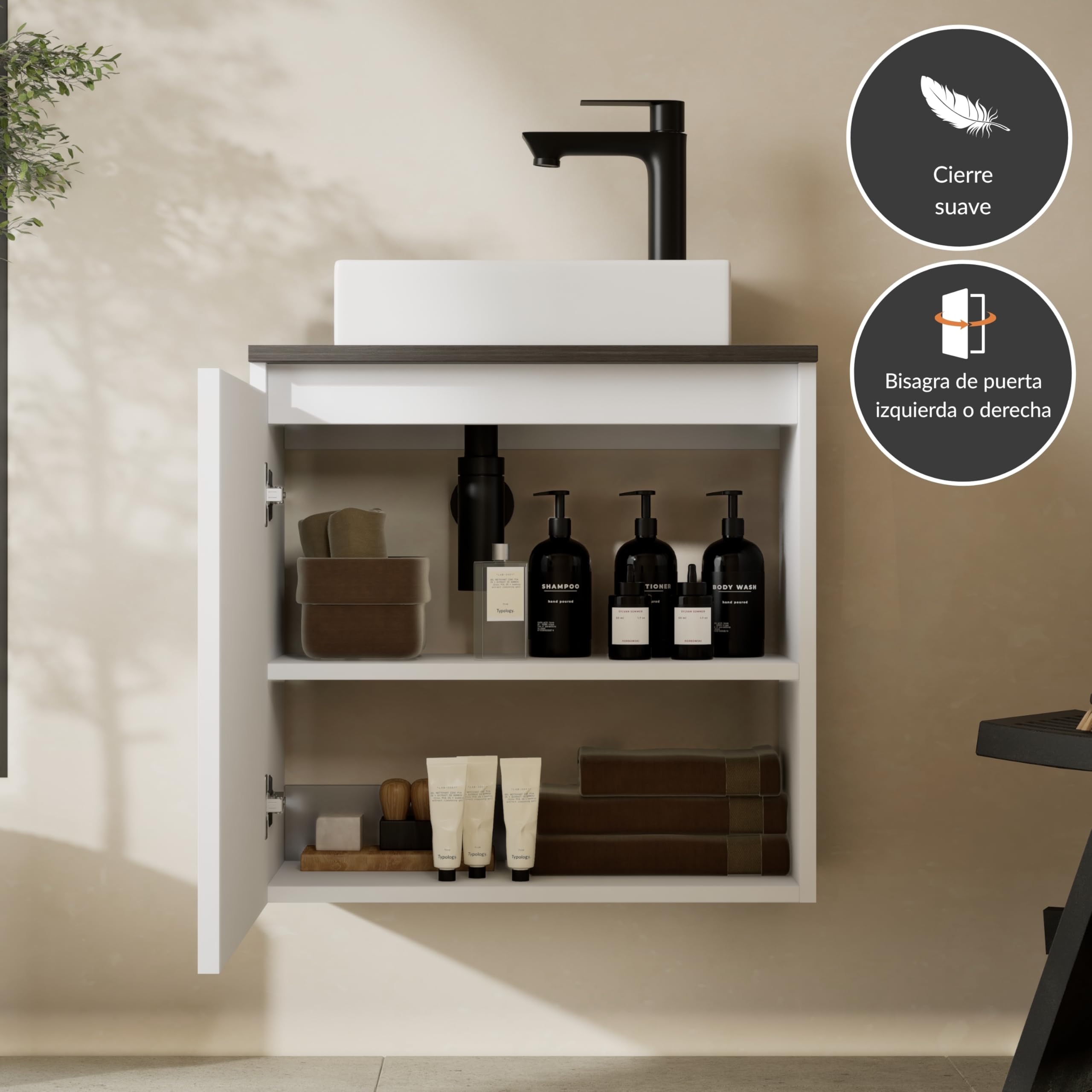 Planetmöbel Conjunto de Muebles de baño Lavabo con Mueble bajo 56 x 55 x 30 cm Blanco, Mueble bajo con Lavabo para baño, Aseo de Invitados y Cuarto