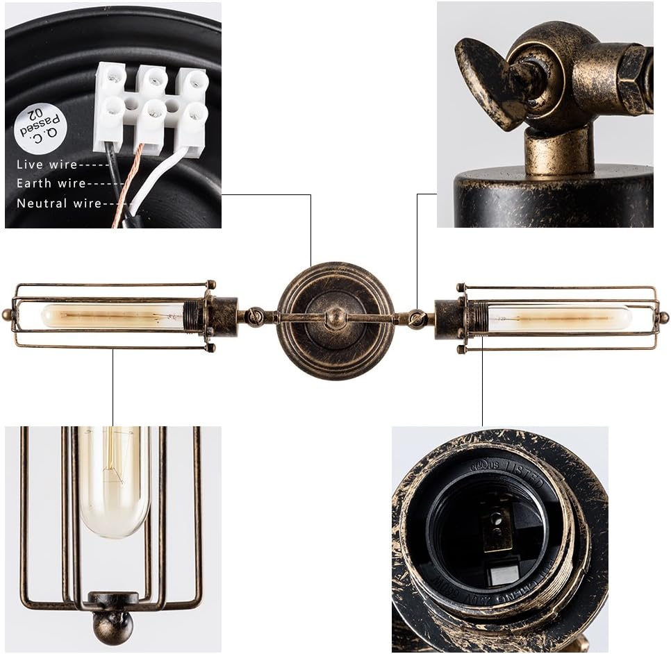 Bіg Sаlе Vintage Wall Lamp 2-Pack Adjustable Industrial Rustic Wire Cage Wall Light Retro Style Indoor Lighting Fixture ;Moonkist (with 2 Light) (Bronze)