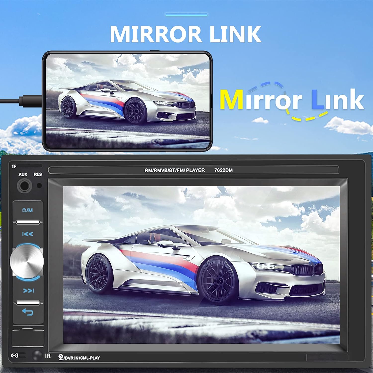 Double Din Car Stereo System Multimedia Car Radio Mirror Link Double Din 6.2’’ Touch Screen Audio Car MP5 Player Bluetooth/TF/USB/AUX-in/FM/Steering Wheel Controls + Remote Control+Rear View Camera