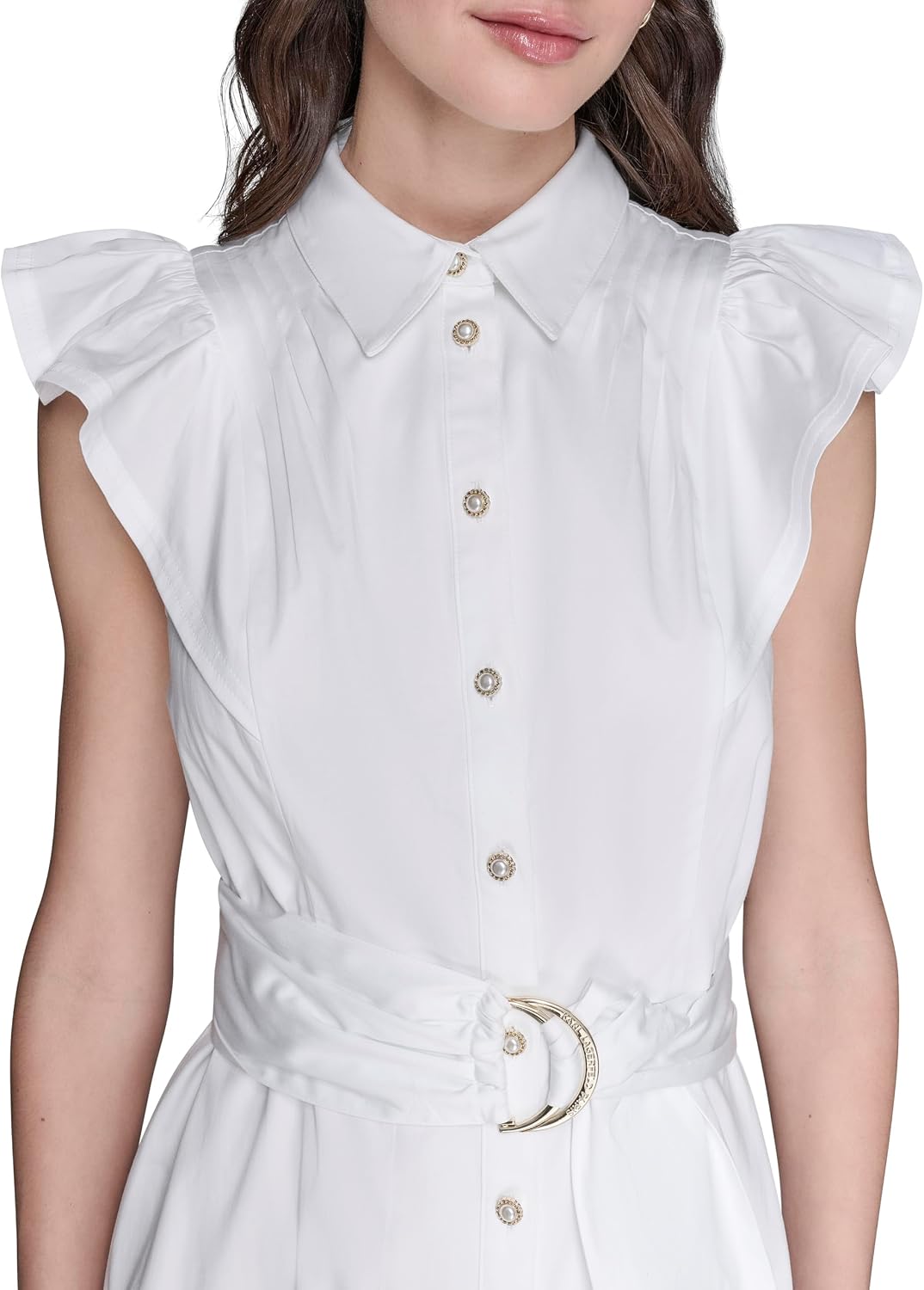 KARL LAGERFELD Women's Flutter Sleeve Collared Shirtdress