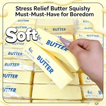 2PCS Butter Squishy, Slow Rising Stress Relief Sensory, Light Yellow Soft Squeeze Decor for Home, Office, Daily Anxiety Relief