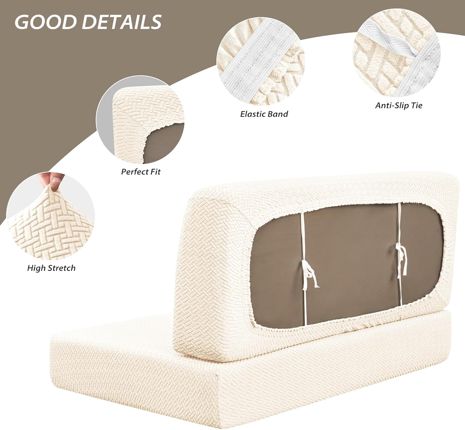 Gollense RV Dinette Cushion Covers, Stretch Camper Dinette Cushion Covers, Sectional Replacement RV Seat Covers for Travel Trailer Couch - Includes 2 Backrest Cover & 2 Bench Cover (T-Beige)