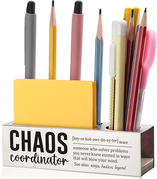 EFFJNSG Thank You Gifts for Office Workers Pen and Pencil Holder for Desk, Chaos Coordinator Gifts, Appreciation Gift for Problem Solvers, Desk Organizer for Office Humor and Word Recognition EDP46