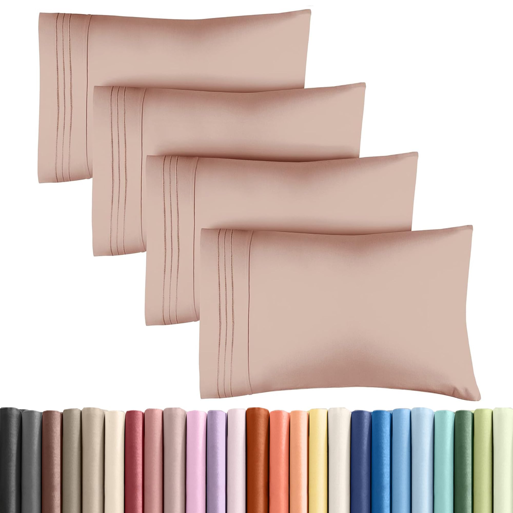 Queen Pillow Cases Set of 4 - Ultra Soft Hotel Quality Pillowcase Covers - Comfy, Cozy & Wrinkle Free - Shrinkage, Stain and Fade Resistant - Machine