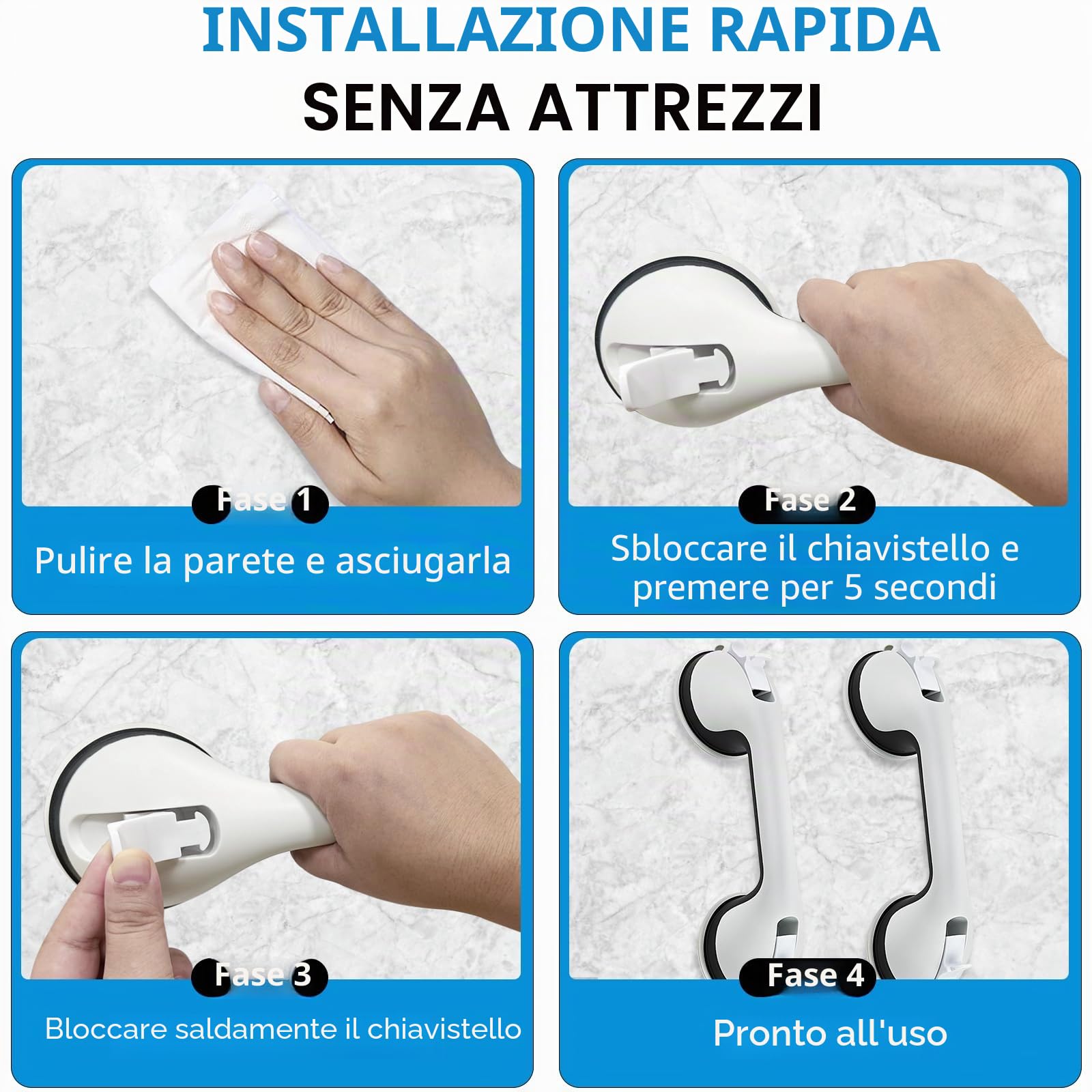 2 Pezzi Maniglia Doccia Anziani, Maniglia Ventosa, Maniglione Bagno Disabili Senza Foratura, Maniglione Doccia Portatile Adatto per Vasca, Bagno, Toilette (Bianco)