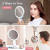Vista 14 de LitBear Espejo de maquillaje de viaje con luces, espejo de aumento recargable de doble cara 10X/1X, espejo de belleza iluminado portátil