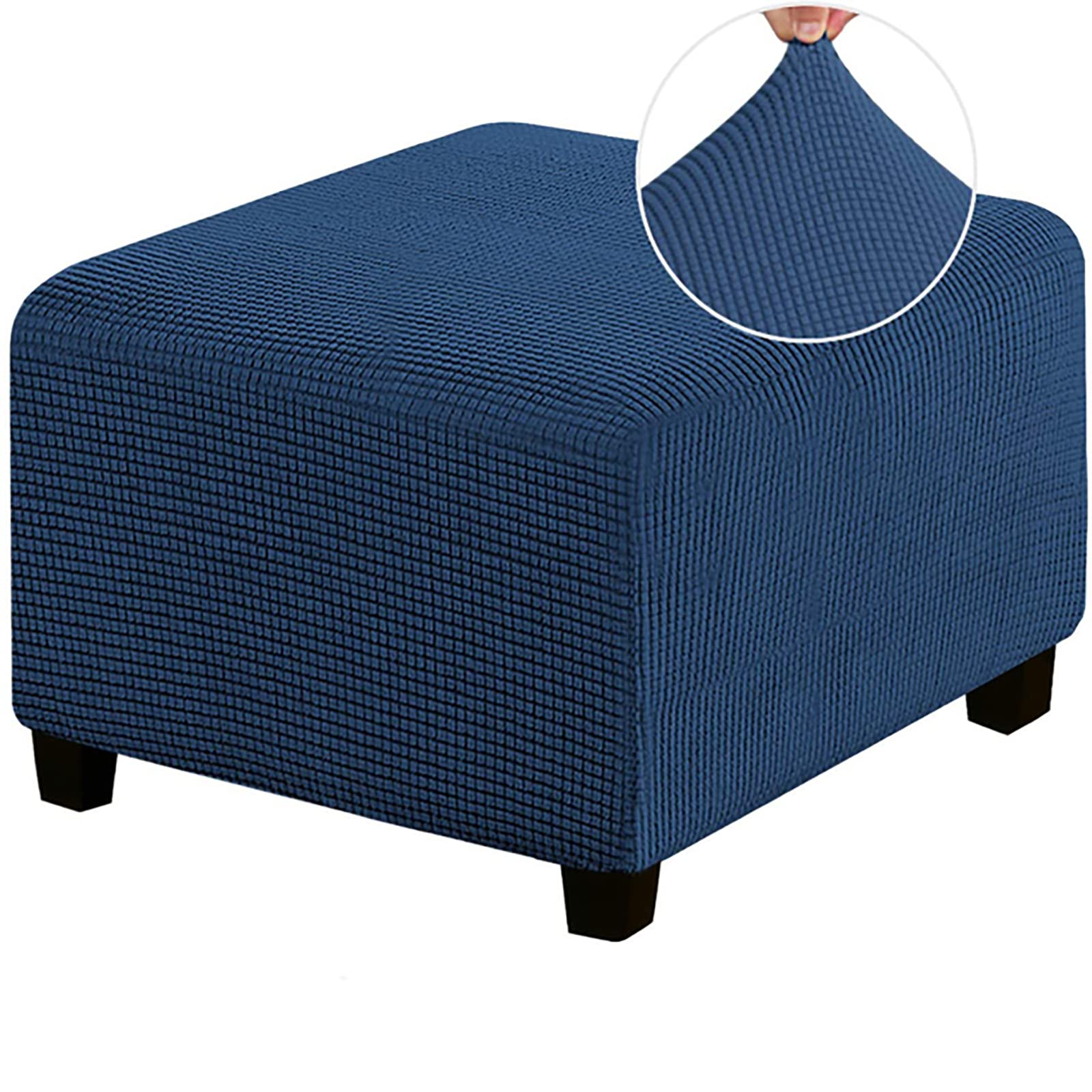 HJLRR Stretch Ottoman Cover, Furniture Protector Soft Rectangle slipcover with Elastic Bottom Removable Washable,navy Blue,S — image 1
