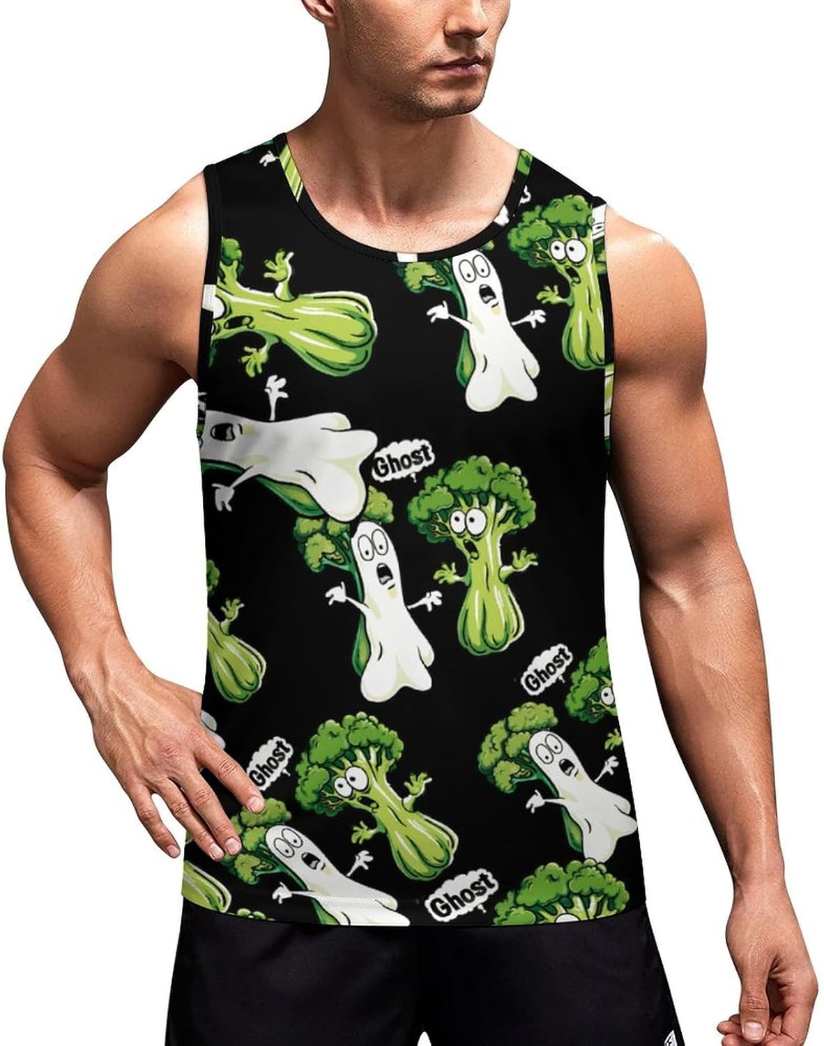 Funny Broccoli Ghost Men's Tank Top Sleeveless Muscle Shirts Vest Beach T Shirts for Workout Gym