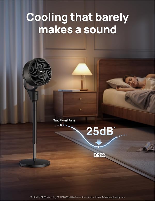 DREO Fan for Bedroom, 80° Oscillating Standing Fan, 20dB Quiet, 80ft Pedestal Fans for Home Office, 90° Manual Vertical, 3 Speeds, Remote, 34-41" Adjustable Height, Air Circulator by DREO - Image 6