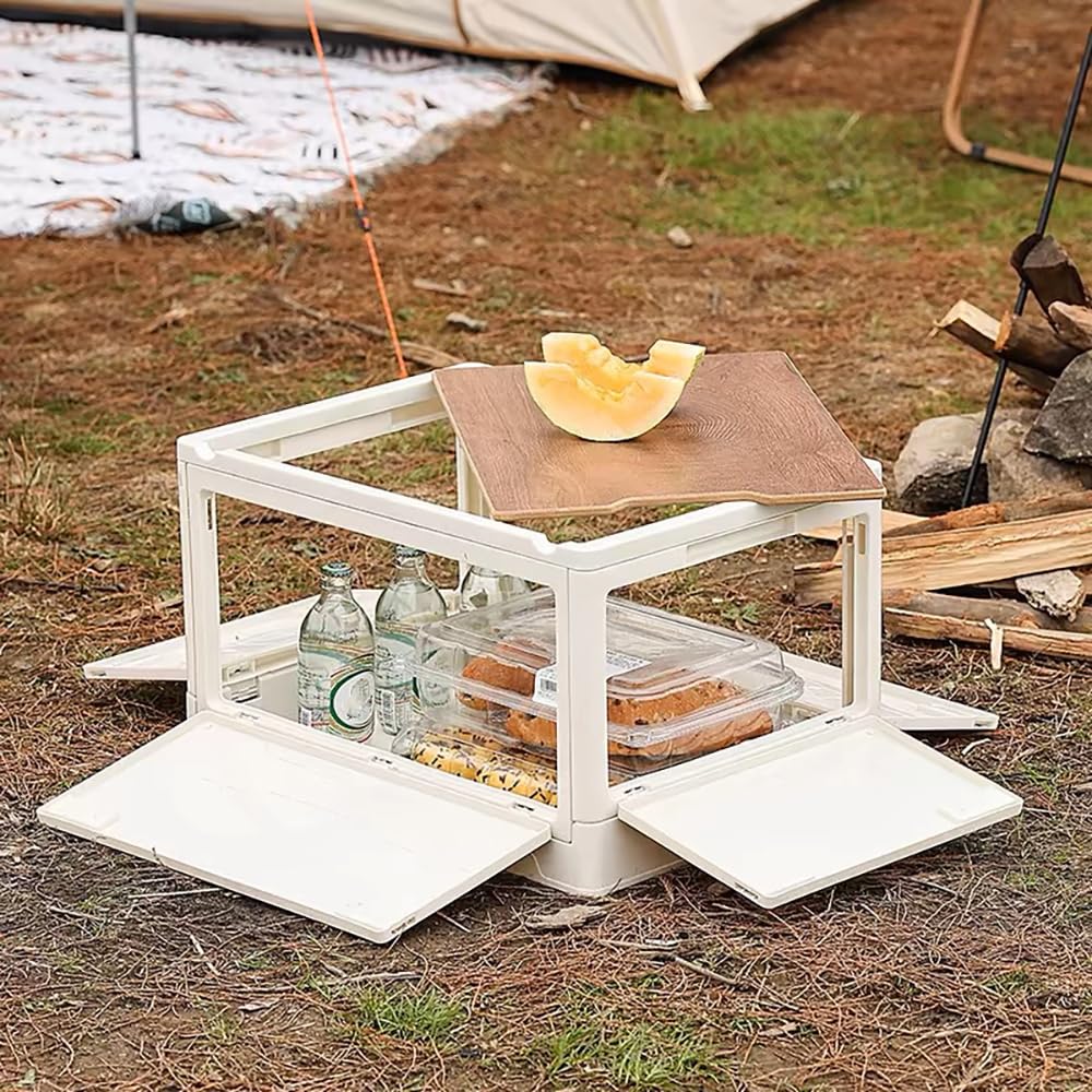 S.I.C Faltbare Aufbewahrungsbox mit Holzdeckel, Klapptisch, Campingtisch, Aufbewahrungsbox, für Schrank, Haus, Auto, Reisen, Camping, Picknick, 2 x 51 l, dunkelgrün