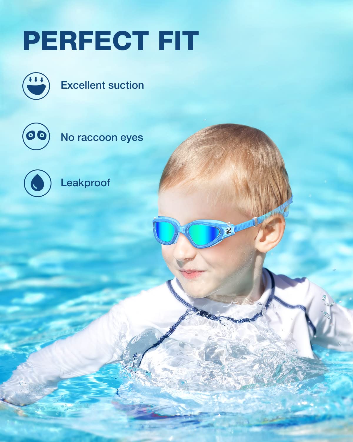 ZIONOR Gogle pływackie dla dzieci, polaryzacyjne gogle pływackie, wygodne, dla dzieci w wieku 6-14 lat, ochrona przed promieniowaniem UV, przeciwmgielny, regulowany pasek, dla dzieci, chłopców