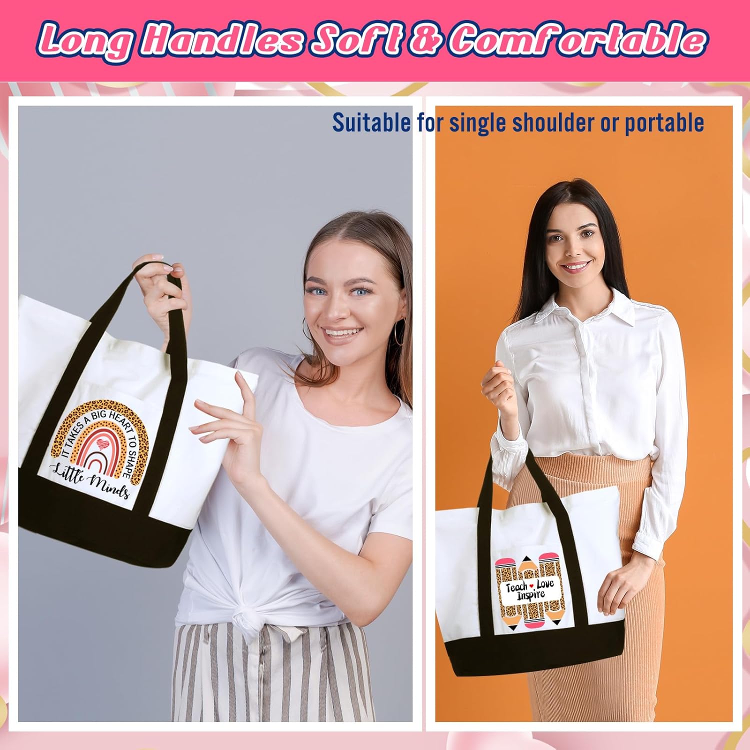 Mixweer 4 Pcs Teacher Appreciation Gifts Bags Teacher Canvas Tote Bags for Women Christmas School Supply(Elegant Leopard Print Style) - Image 4