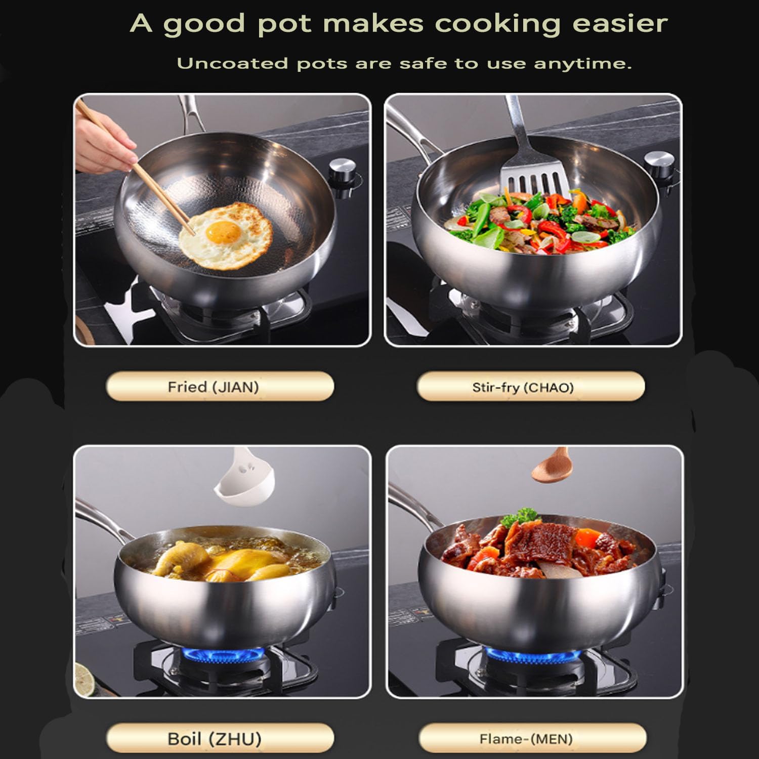 Titanium Hammered Pan with Lid, Thickened Multi-Layer Stock Pot, Titanium Wok Pan, Scratch-Resistant Non Stick Titanium Frying Pans, Even Heating for Cooking,9.44in/lid