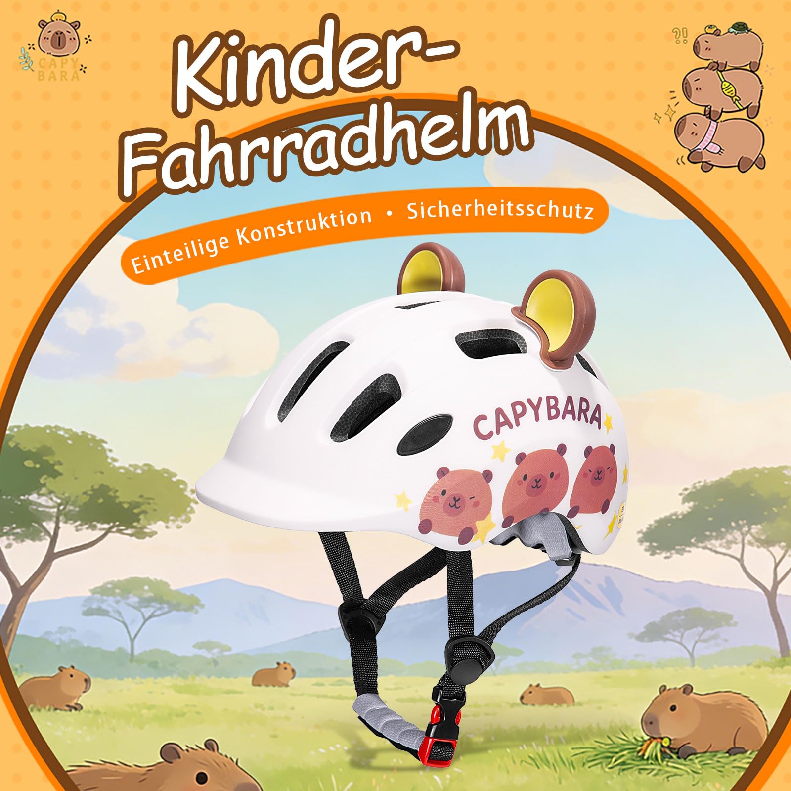 Casque de vélo pour enfant 48-52 cm - Casque pour tout-petits avec oreilles 3D - Casque réglable pour filles et garçons - Casque de skate léger pour vélo de route, scooter, vélo et patins à roulettes