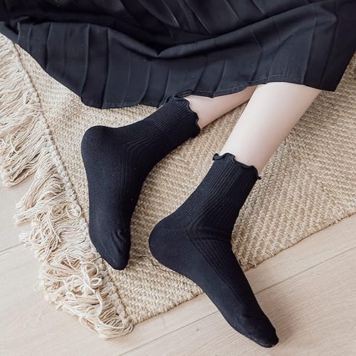 Miniatura 2 de Mcool Mary Womens Socks Ruffle Turn-Cuff Casual Ankle Socks Warm Knit Cotton Lettuce Crew Frilly Sock 6 Pack