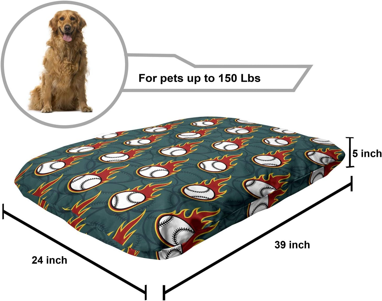 review Lunarable Sports Pet Bed, American Sports Objects Baseballs Rhythmic Motifs Print, Chew Resistant Pad for Dogs and Cats Cushion with Removable Cover, 24