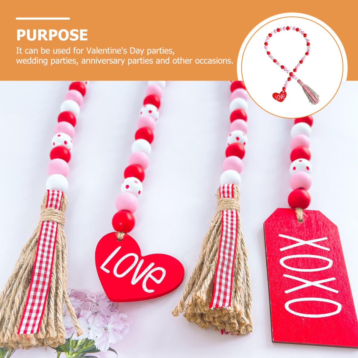 Abaodam 3stücke Holzperlen-Girlande Mit Quasten Dekoration Für Valentinstag Hochzeiten Feiern Elegante Holzperlenkette Für Romantische Anlässe Lang Handgefertigt Vielseitig Einsetzbar