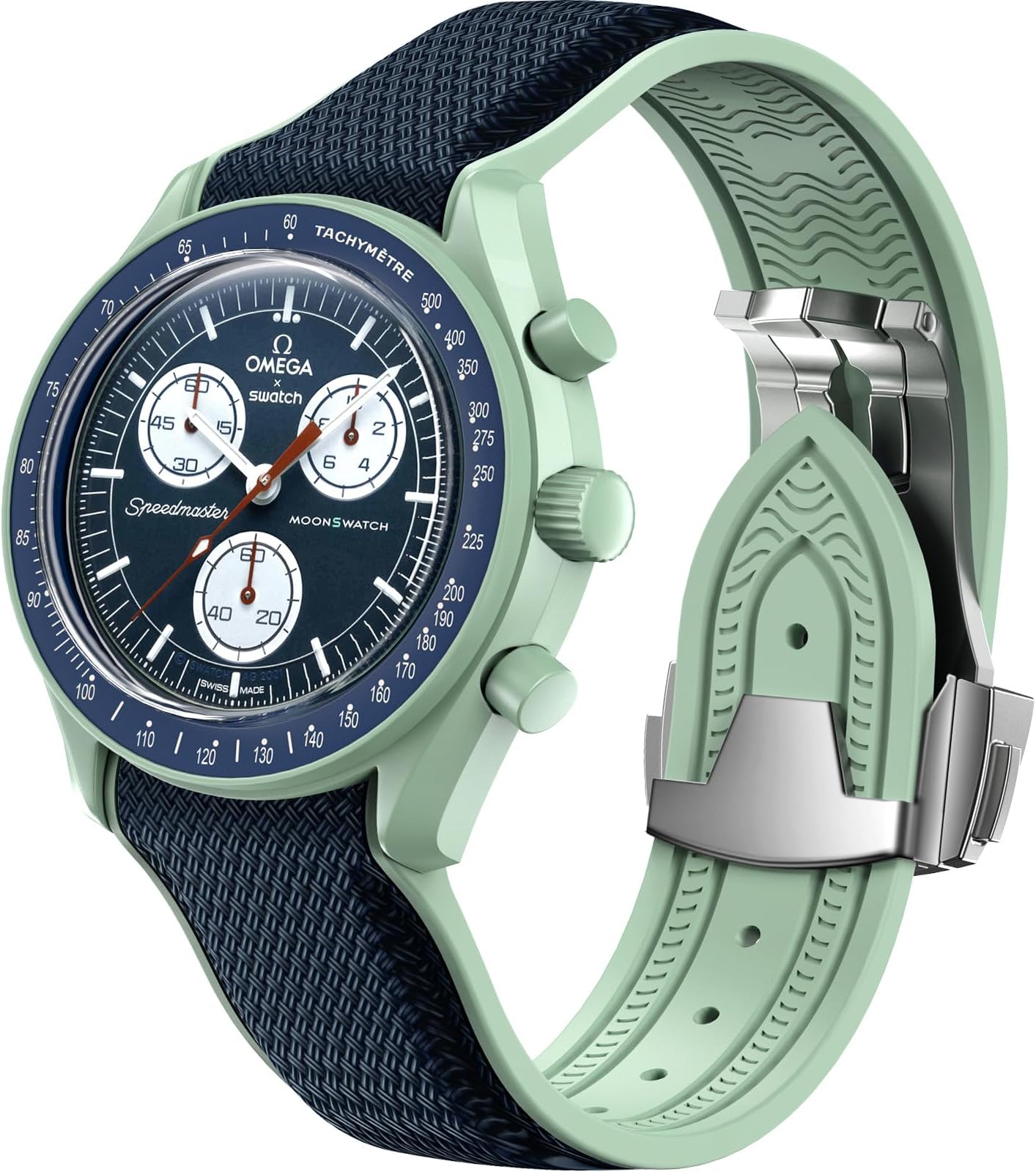 Strap for Omega x Swatch MoonSwatch Watch 20mm,Folding Buckle Band Compatible Omega X Swatch Moonswatch Speedmaster,Curved No Gap Replacement Strap for Men Women