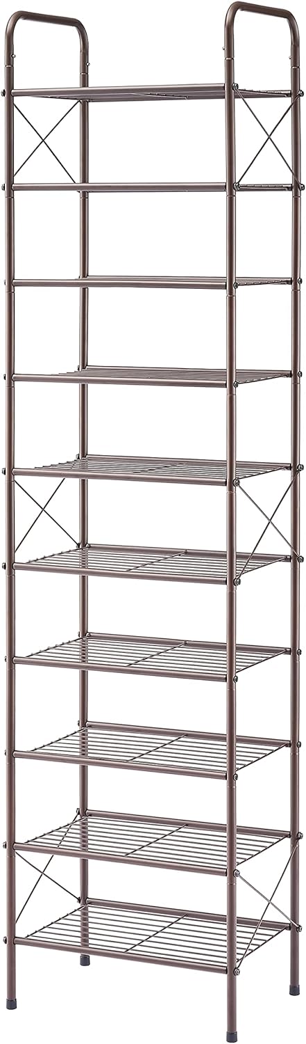 Tajsoon 10-Tier Shoe Rack Organizer, Narrow Shoe Rack for Closet Entryway, Metal Mesh Shoe Storage Shelf with X Shape Fixed Frame, Bronze