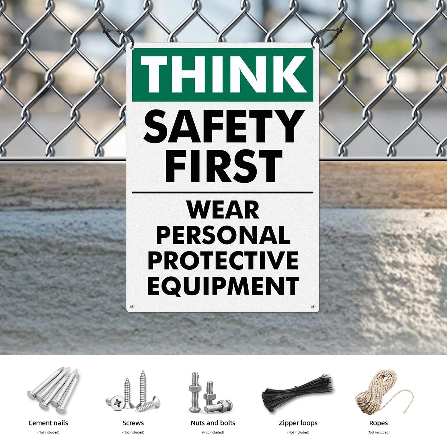 2 Pack Think Safety First Signs Wear Personal Protective Equipment Sign 14 ×10 Inches Rust-Free Aluminum UV & Weather Resistant Durable Safety Signage for Warehouse Workplace Business