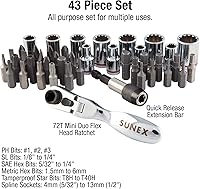 Vista 3 de Sunex 9732 - Juego de trinquete de 44 piezas de 1/4 de pulgada con cabezal flexible doble, juego de llaves y puntas y Klein Tools 65200 Juego