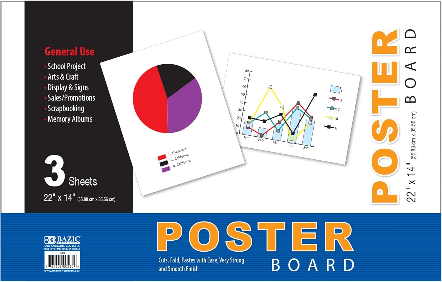 BAZIC Products White Poster Board – Thick, Durable Poster Paper for School Projects, Crafts, Sign-making, Presentations, Classroom Displays, & Creative Arts, 22" X 14", 3/pack, 48-Packs