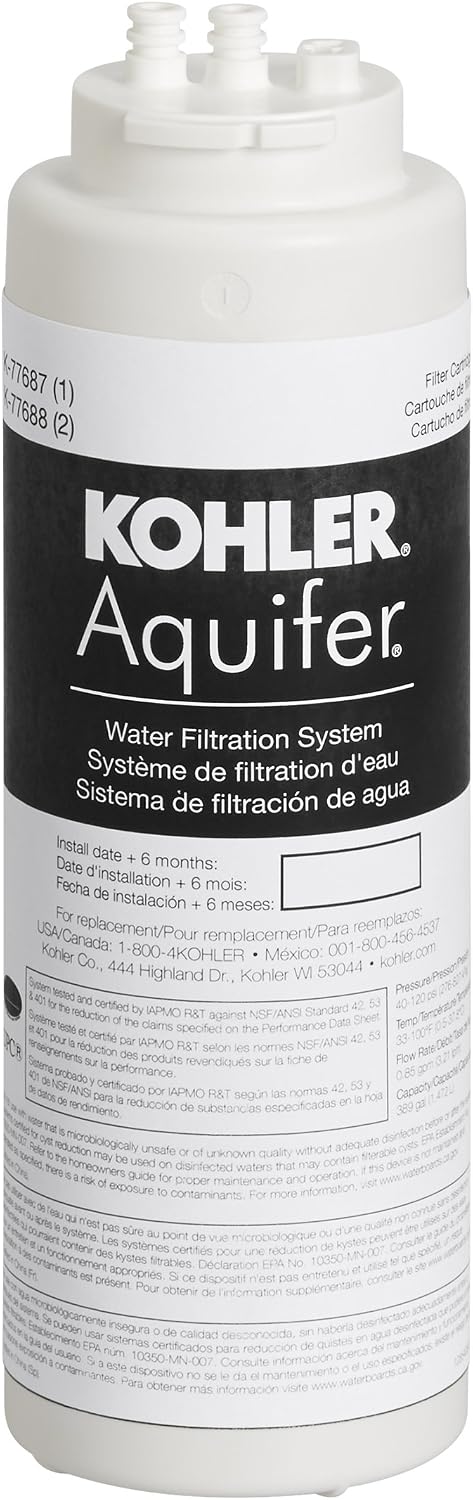 Kohler 77687-NA Aquifer Single Replacement Filter Cartridge, 1 Count (Pack of 1)