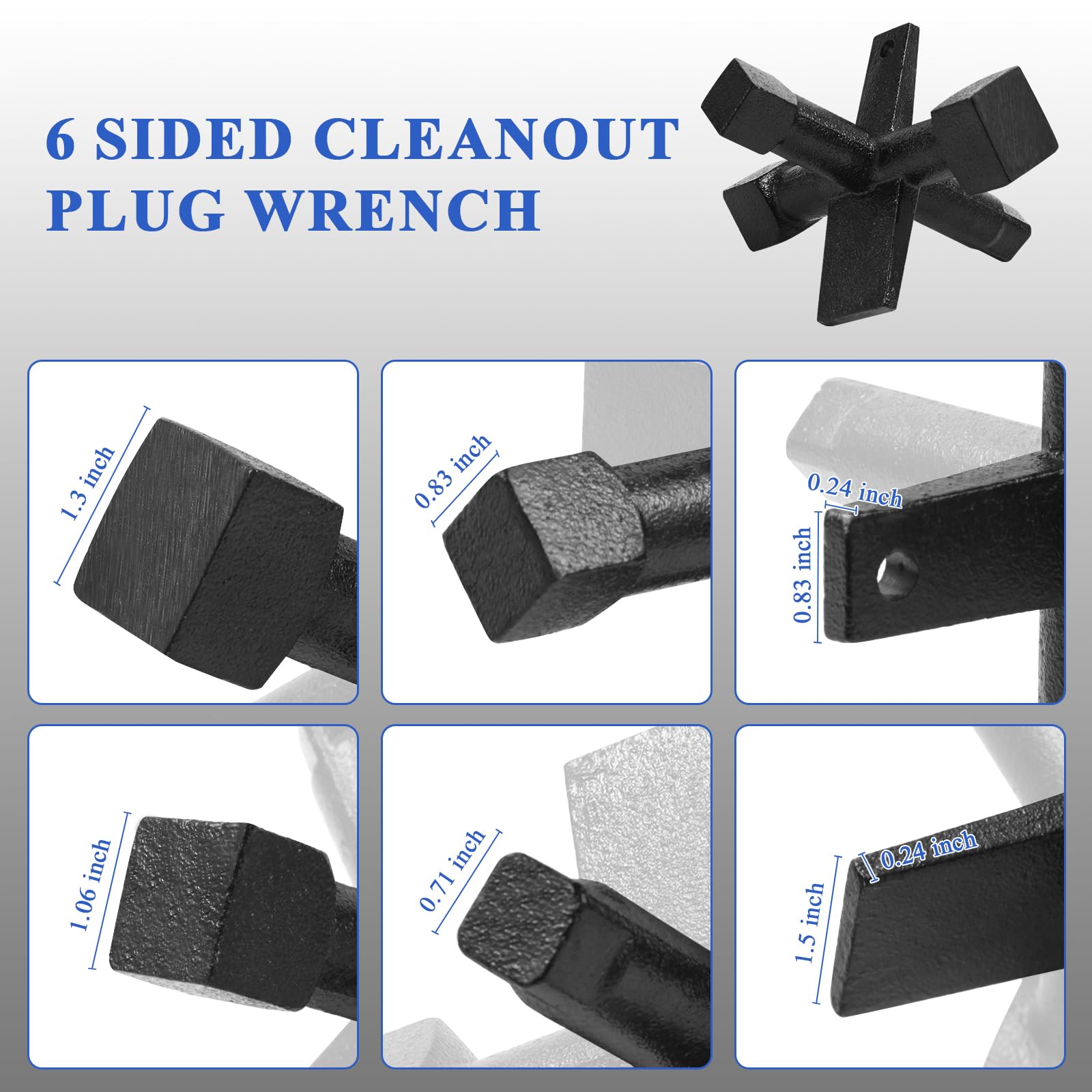 Llave de enchufe de limpieza de 6 lados para llave de fontanería Pasco J40042 para instalar o quitar tapones avellanados, trampas de tambor y limpiezas roscadas