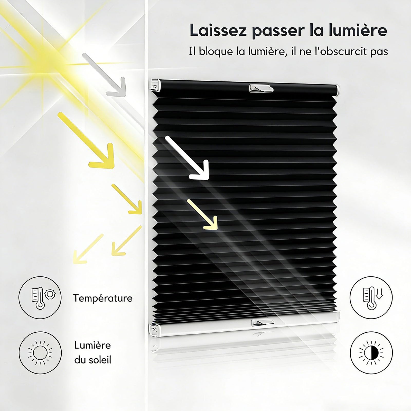 Store Plissé Thermique sur Mesure 30 x 100 cm Protection Solaire, Semi-Transparent Store Plissé Opaque sur Mesure avec Perçage pour Fenêtres Portes, Noir