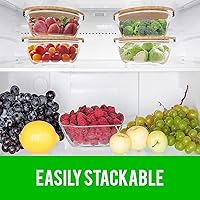 Vista 5 de Verel Recipientes redondos de vidrio para almacenamiento de alimentos con tapas de bambú (juego de 4) – 32 onzas, preparación de comidas ecológicas