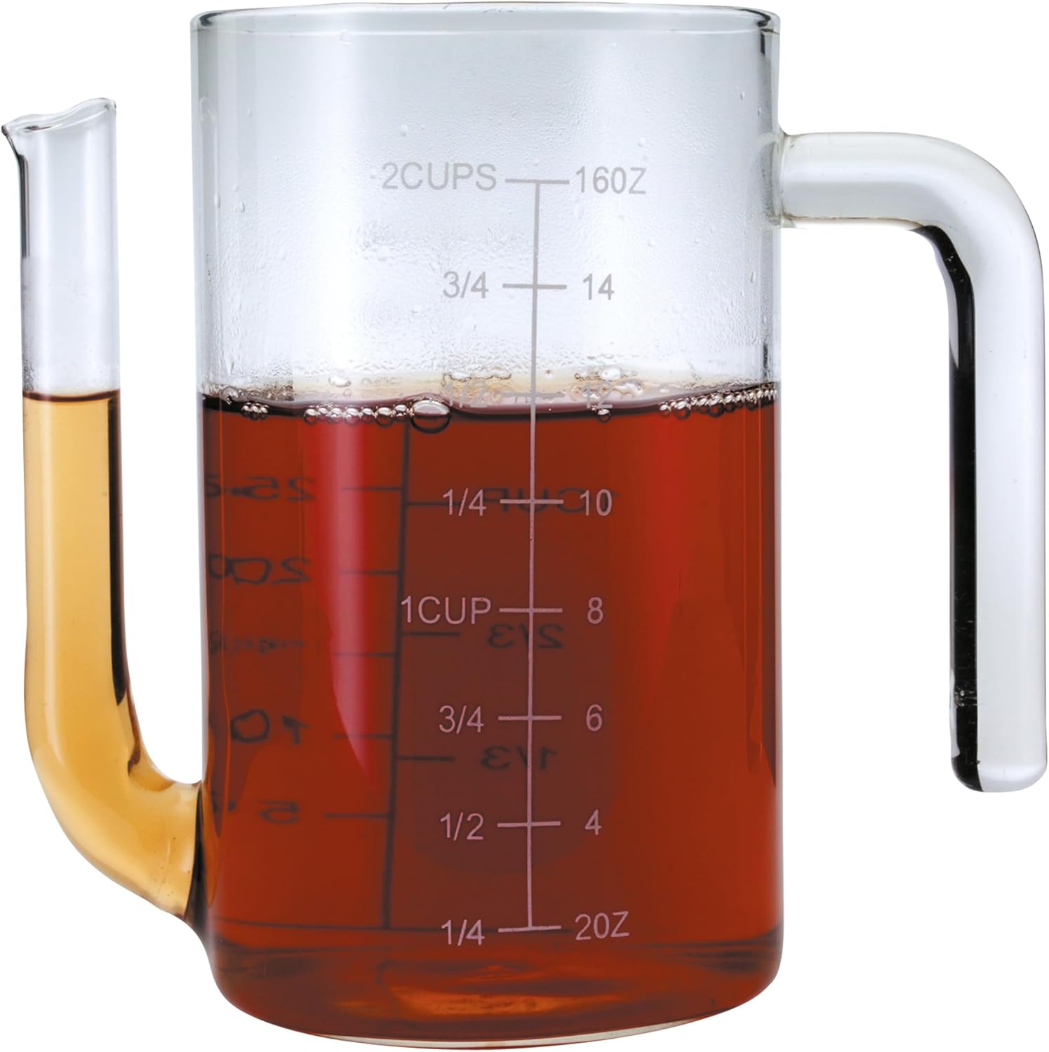 MasterClass Glass Gravy/Fat Separator Jug, 450ml / 2 cups / 16 fl oz capacity, 7.9 x 14.5 x 12.5 cm
