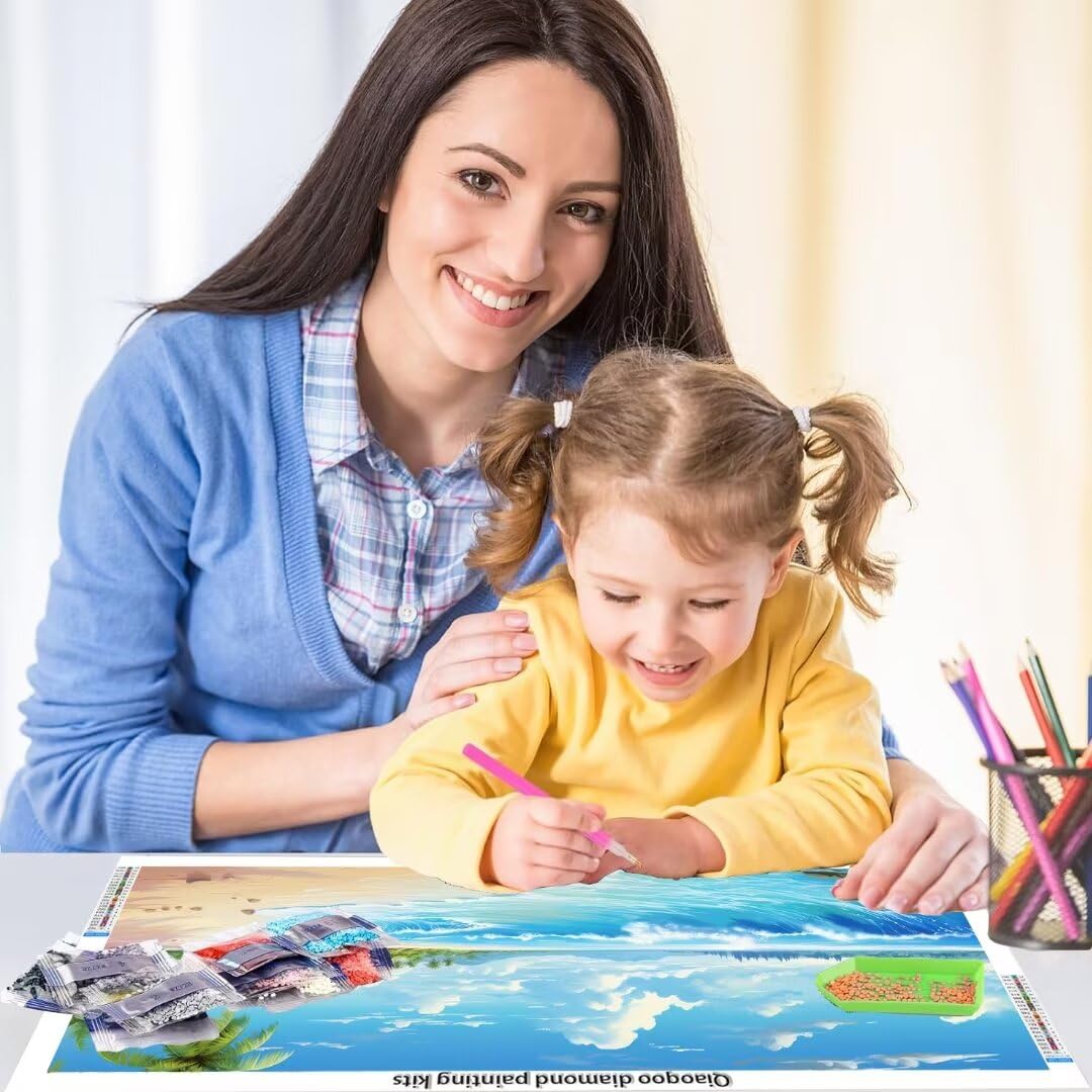 Qiaoqoo 5D Diamond Painting Sonnenuntergang, DIY Diamant Painting Bilder Boot, Diamand Painting Erwachsene Groß xxl, Kinder Diamant kunst Set mit Diamond Painting Zubehör, Home Wand Décor 125x50cm