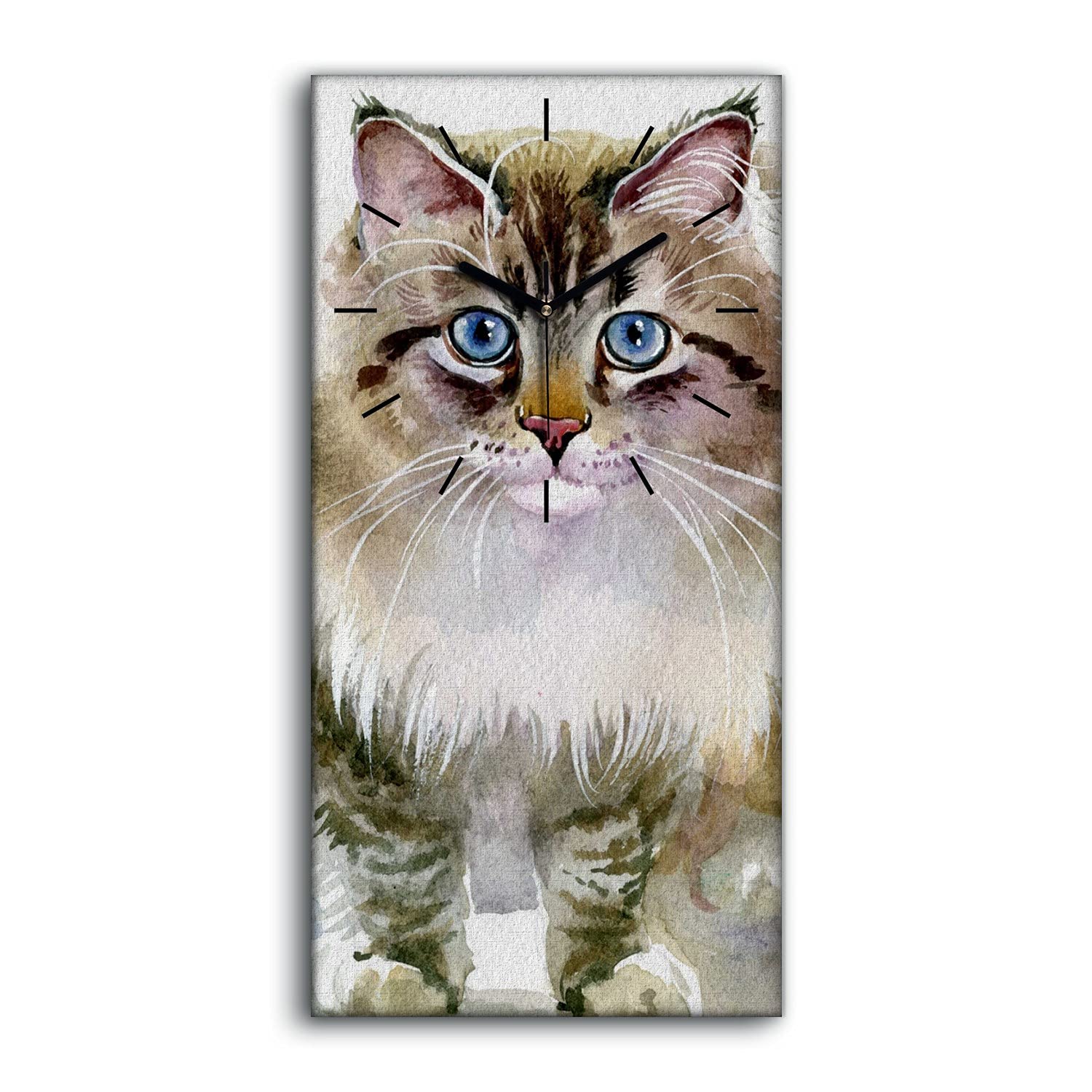 Horloge sur Toile Chat 30x60cm sans Tic-Tac Décoration Murale Salon