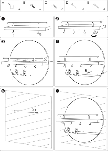 Miniatura 7 de Soporte para llaves de pared con estante, organizador de correo de madera y estante con ganchos para estante montado en la pared para decoración de