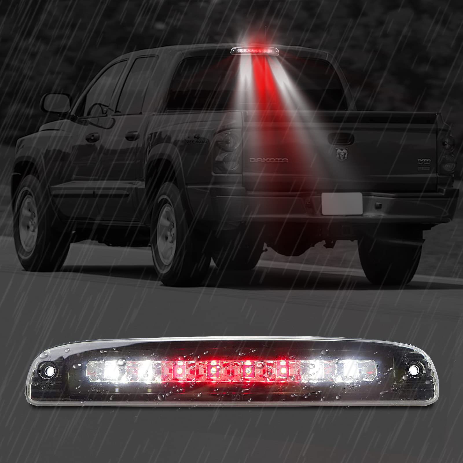 High Mount 3rd Stop Light Compatible with 1997-2010 Dodge Dakota Third Center Cargo Reverse Rear LED Brake Light Bar Taillight (Smoke)