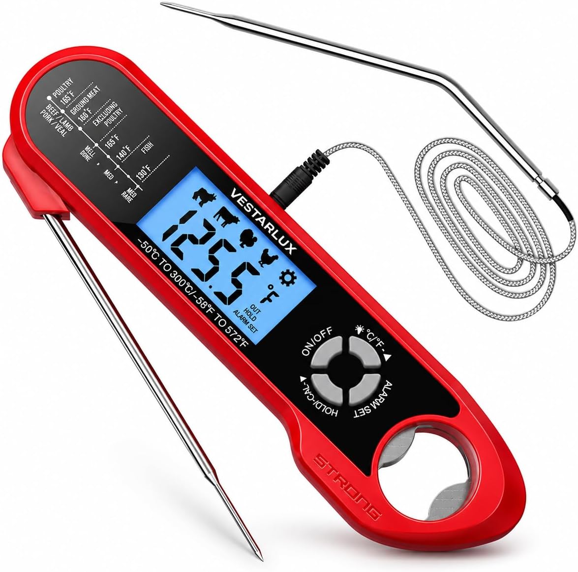 Dual Probes Digital Instant Read Meat Thermometer Waterproof Kitchen Food Cooking Thermometer Backlight, Alarm, °F/°C for BBQ Grill Smoker Steak Turkey Frying Baking Oven Water Oil