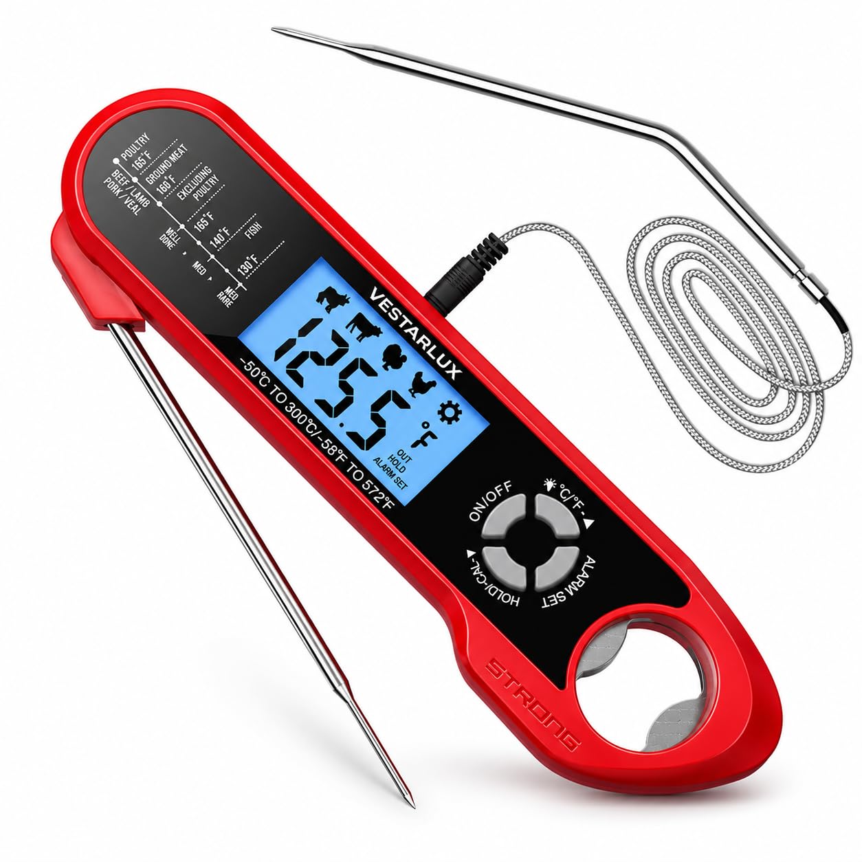 Digital Meat Thermometer with Dual Probes – Instant Read, Waterproof, Backlight, Alarm, °C/°F for BBQ, Grill, Oven, Smoker, Steak, Turkey, Frying