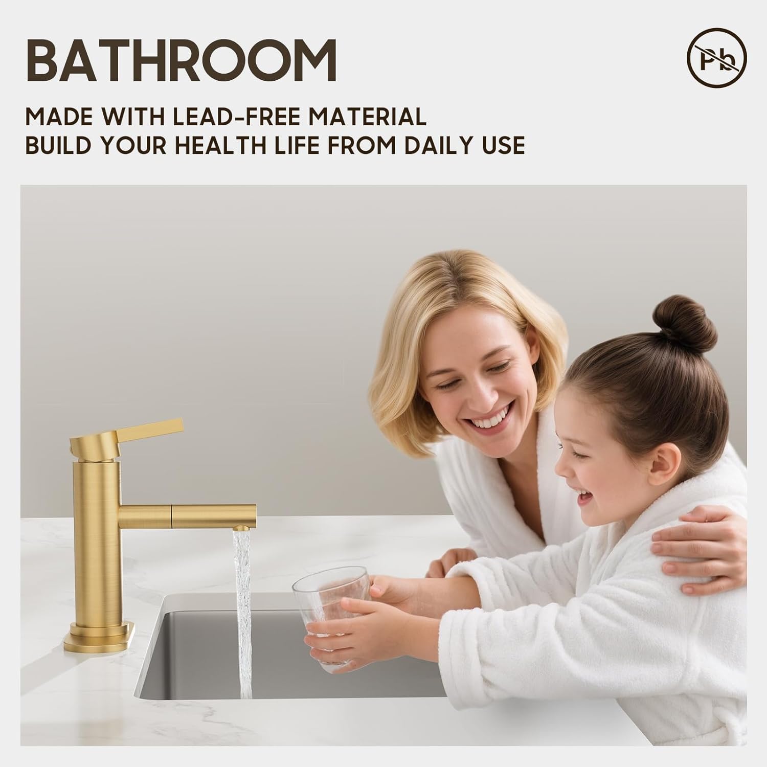 Phiestina Pull-Out Bathroom Faucet, Brushed Gold Single Handle with Pull Down Sprayer & Pop-Up Drain, 1 or 3 Hole Round RV Bar Laundry Utility Sink Small Faucet with Deck Plate, FH01CLP-BG