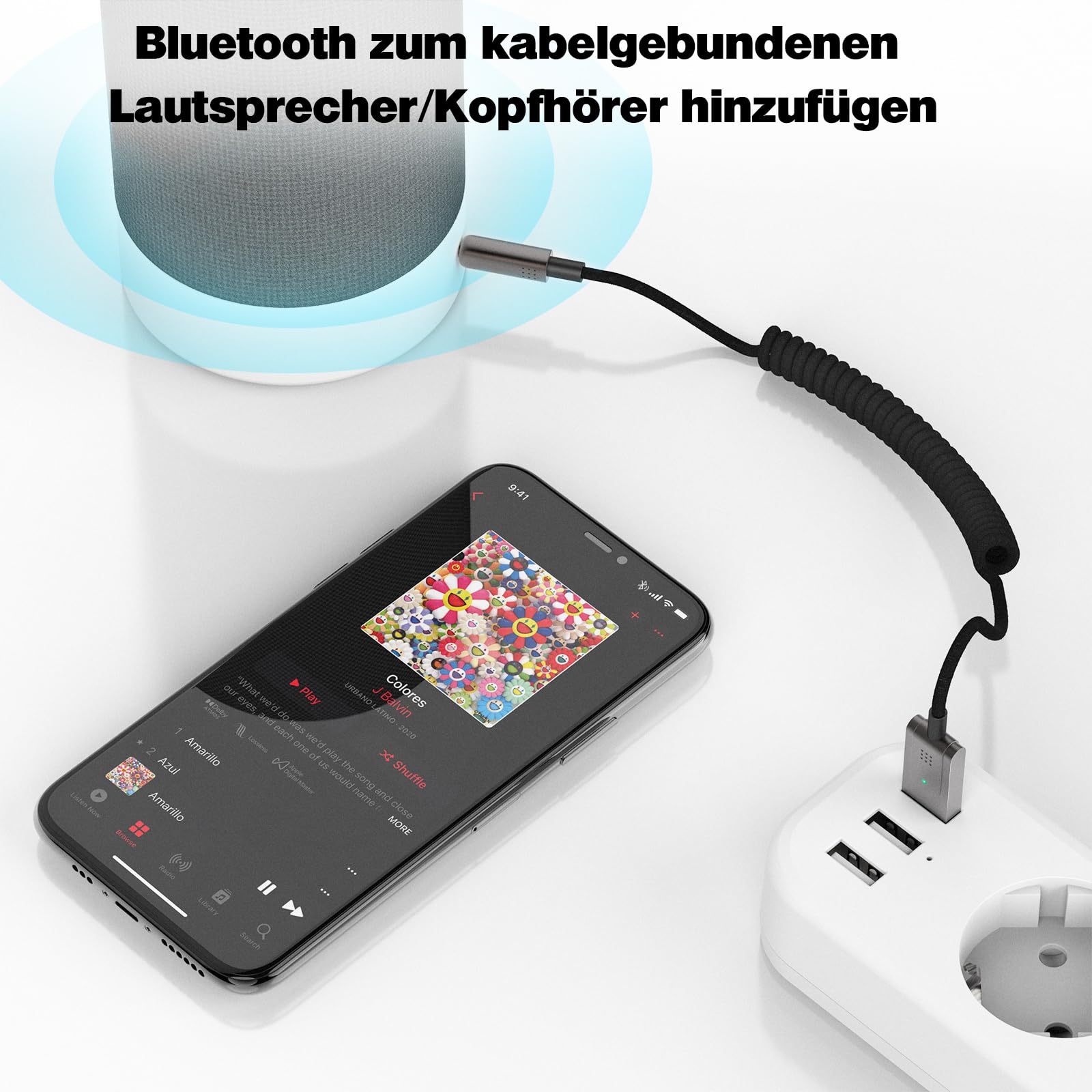 Bluetooth 5.3 AUX Adapter Für Auto | Mit USB Stromversorgung & Freisprechfunktion | 3.5mm Klinke Empfänger