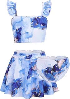 Arshiner Girls' Bikini Set 3 Pieces Children's Flowers Mermaid Swimsuit Ruffle Tank…