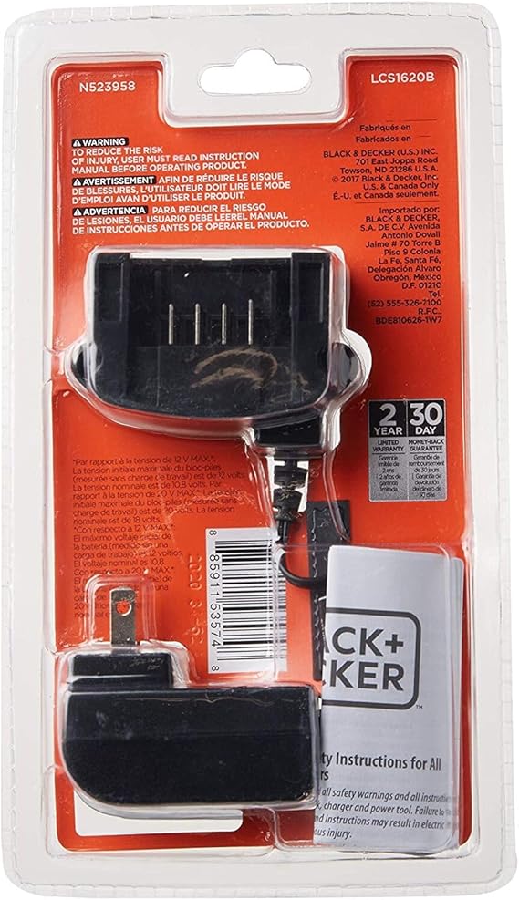 BLACK+DECKER 20V MAX Lithium Battery Charger, Compatible with 12V and 20V Battery, Battery Sold Separately (LCS1620B)