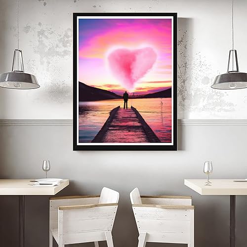 Miniatura 4 de VAIIEYO Kits de arte de diamantes 5D para adultos, barandilla de protección, pintura de diamantes, nube de amor, lienzo redondo de diamantes de